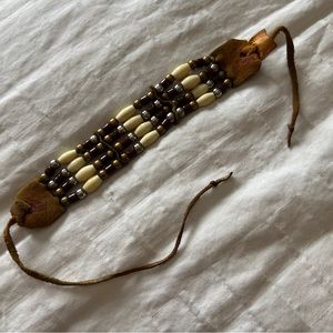 Bracelet cuff, bone, bead, leather Natural Ankle Wrist cosplay native American